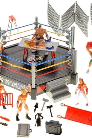 The PowerTRC 32 Pcs Wrestling Toys for Kids, Wrestler Play Set with 2 Wrestle Rings Style, 12 Super Wrestlers, Many Realistic Accessories, Toy Figures Cake Topper Birthday Party Decoration Play Set Gift