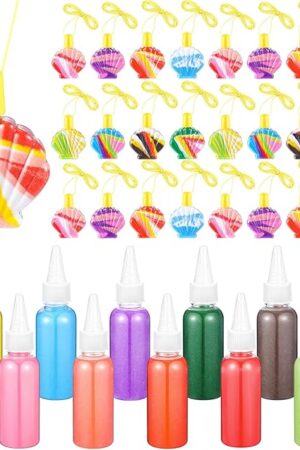 The Relaxgiant 74 Pcs Shell Shaped Sand Art Bottle Necklace Kits Include Plastic Sand Art Bottles Necklace, 12 Colored Art Sand, Mini Plastic Funnels for DIY Art Class Crafts Supplies