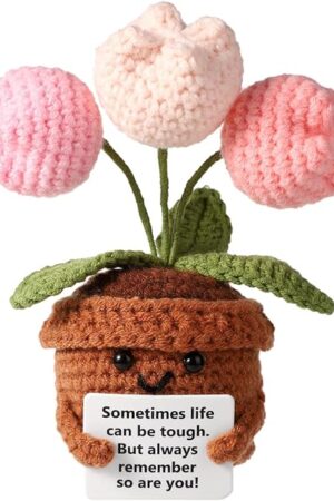 The Positive Tulip Mini Funny Doll - Emotional Support Knitted Crochet Tulip - Inspirational Creative Plant Toy - Cheer up Flowers Gifts for Men Women Encouragement
