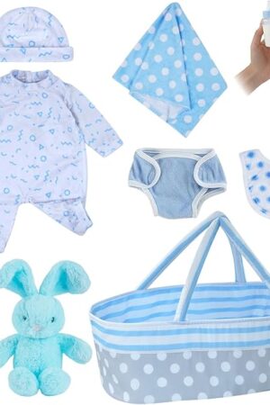 The BABESIDE 8 Pcs Reborn Baby Doll Accessories for 17–22 Inch Dolls – Reborn Baby Doll Clothes, Bassinet, Magic Bottle & Magnetic Pacifier – Fits Reborn Newborn Boys & Girls