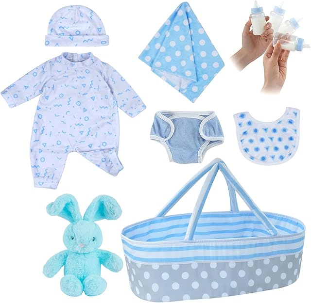 The BABESIDE 8 Pcs Reborn Baby Doll Accessories for 17–22 Inch Dolls – Reborn Baby Doll Clothes, Bassinet, Magic Bottle & Magnetic Pacifier – Fits Reborn Newborn Boys & Girls