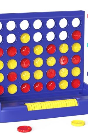 The Pup Go 4 in a Row Game, Connect & Win Four in a Row Board Game, Portable 2-Player Strategy Games for Travel, Gift for Kids Children Age 3-12, Family Games Foldable Design with 6 Spare Discs Blue