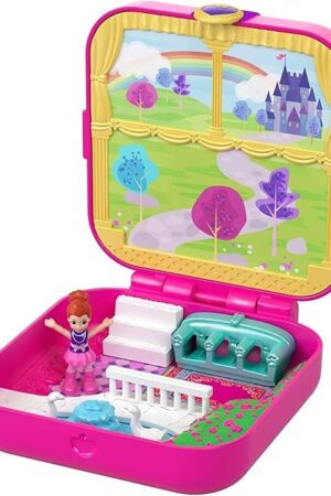 The Polly Pocket Hidden Hideouts Lil’ Princess Pad Compact with Princess-Themed Punch Out Paper Featuring 3 Hidden Reveals, 3 Accessories, 1 Micro Lila Doll & Sticker Sheet, Ages 4 and Older