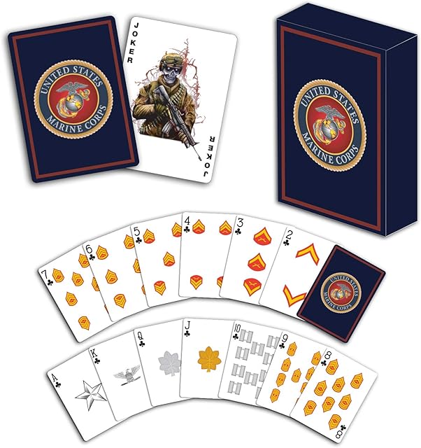 The Military Gift Shop USMC Professional Quality Marine Corps Playing Cards with Marine Corps Rank Insignia - Gifts | Disabled Vet Owned Business - USMC Playing Cards
