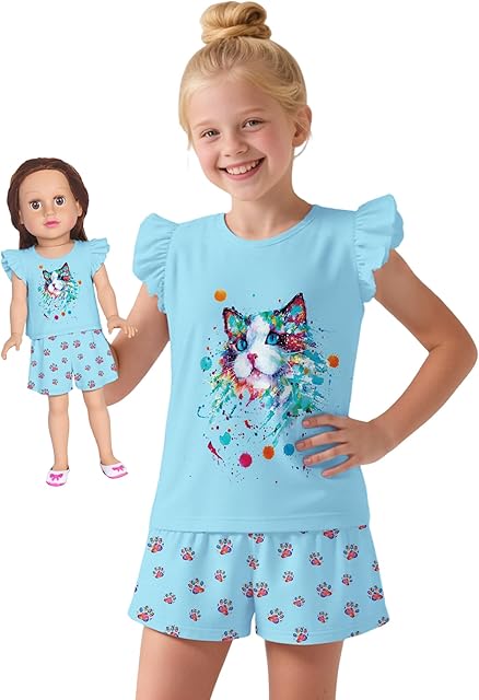 The LQSZ Matching Girls & Doll Playwear Kids Novelty Lounge Set Toddler Cute Outfit for 3-10 Years