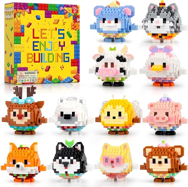 The 12Pack Mirco Mini Animals Party Favors Building Set, 2438PCS Cute Animals Set for Goodie Bag Stuffers Classroom Prizes, Gift for Kids Boys Girls 8+ (Not Compatible with Major Brand)