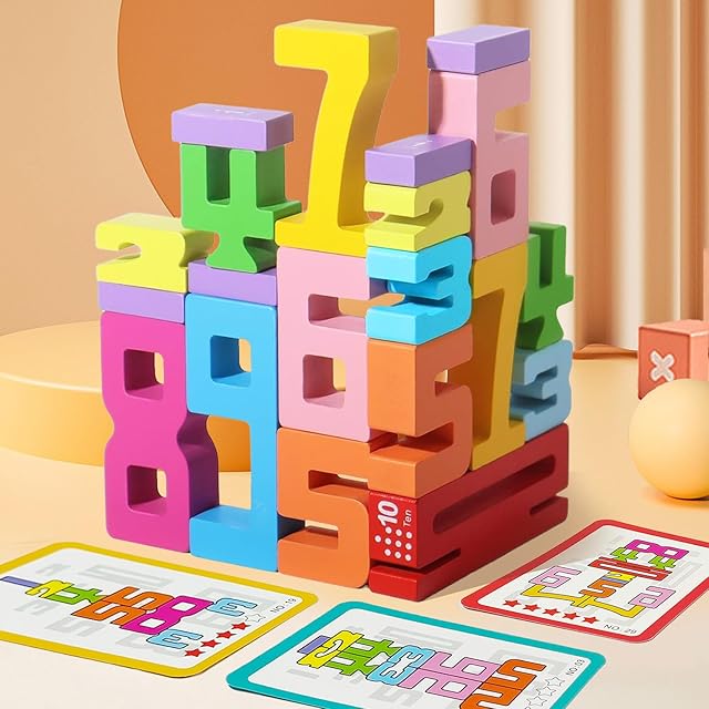 The Wooden Number Building Blocks -20PC,Digital Building Blocks,Stacking 1-10 Number BlocksToy for Kids,Balance Competition Game, Math Learning Educational Gift for 3+ Years Old Boys Girls