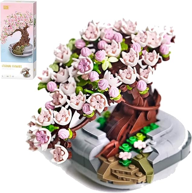 The Cherry Bonsai Tree Set, Micro Mini Bricks Flower Model Building Block Set, 426PCS Artificial Cherry Blossom Flower Bouquet Building Kit for Kids Girls, Color Change Flower Toy Set(Pink)