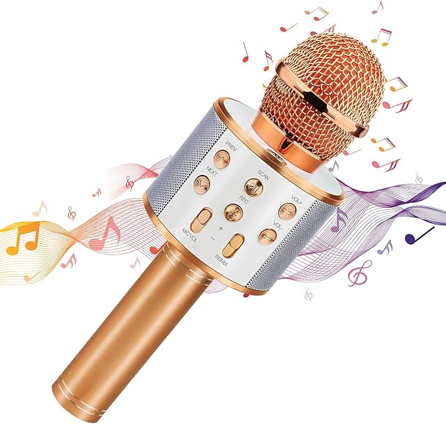 The Gifts for Kids Age 3-12, Wireless Microphone with Bluetooth for Boys Girls Easter Gifts for Teens Christmas Toys for 5 6 7 8 9 Year Old Boys Stocking Stuffers for Kids - Rose Gold