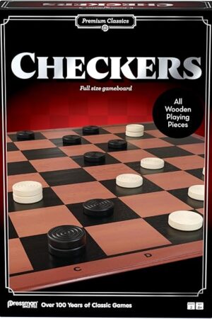 The Pressman Premium Classics: Checkers | Full-Size Folding Gameboard with Wooden Playing Pieces | 2 Players, Ages 8+