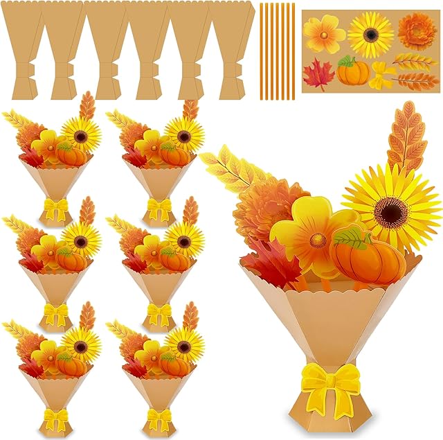 The Kepeel 24 Packs Fall Flower Bouquet Crafts, Thanksgiving DIY Flower Art Craft Kits Make Your Own Thankful Florals Bulk Gift for Autumn Decorations Favor Classroom Home Game Activities