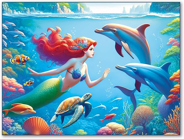 The 500 Pieces Jigsaw Puzzles for Adults and Teens Family Happy Mermaid Undersea Princess for Kids (500 Piece)