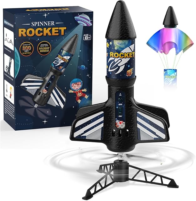 The Rocket Launcher for Kids, Self Launching Motorized Air Rocket Toy, Outdoor Toys for Ages 8-12, Model Rockets with Parachute Safely Land, Spaceship Launch up to 200 ft Birthday Gifts for Boys