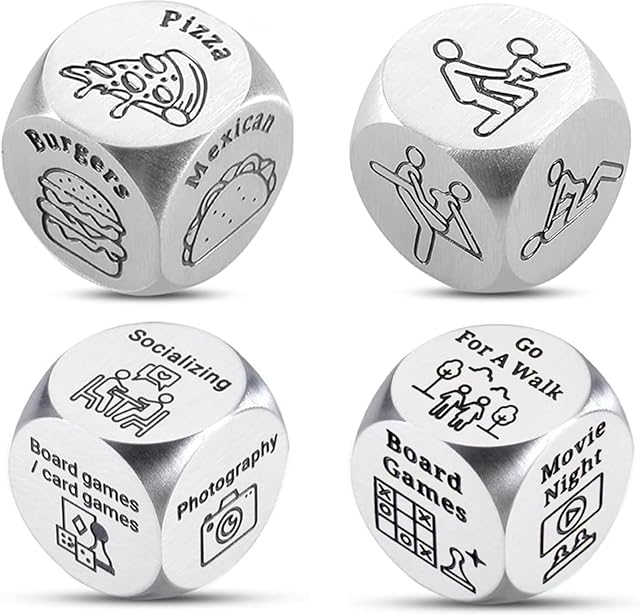The 4Pcs Date Night Decision Dice Date Night Gift for Boyfriend Girlfriend Food Dice Valentine Gifts for Him Her Anniversary Day Gifts for Wife Husband Wedding Birthday Bachelorette for Bride