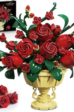 The Rose Flower Building Set, 969 PCS Botanicals Flowers Bouquet Building Block Kit with Pot, Artificial Bonsai Plant Collection Office Home Decor, Birthday Gift for Adults Women Boys Girls 12+