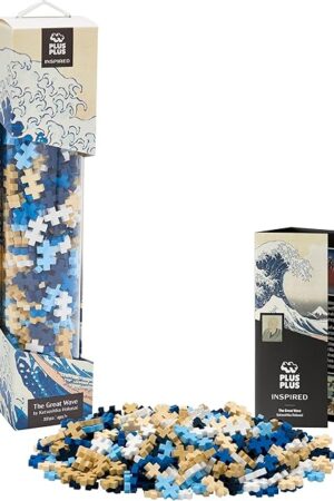 The PLUS PLUS Inspired Art History Building Set, 3D Painting Kit & Craft Supplies for Kids, 350 Mini Interlocking Open Ended Pieces - Hokusai, The Great Wave