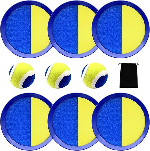 The Toss and Catch Ball Set with 6 Paddle,3 Balls and1 Storage Bag,Suitable for Camping Games,Beach Toys,Backyard Games,Sports for Kids,Adults and Families.
