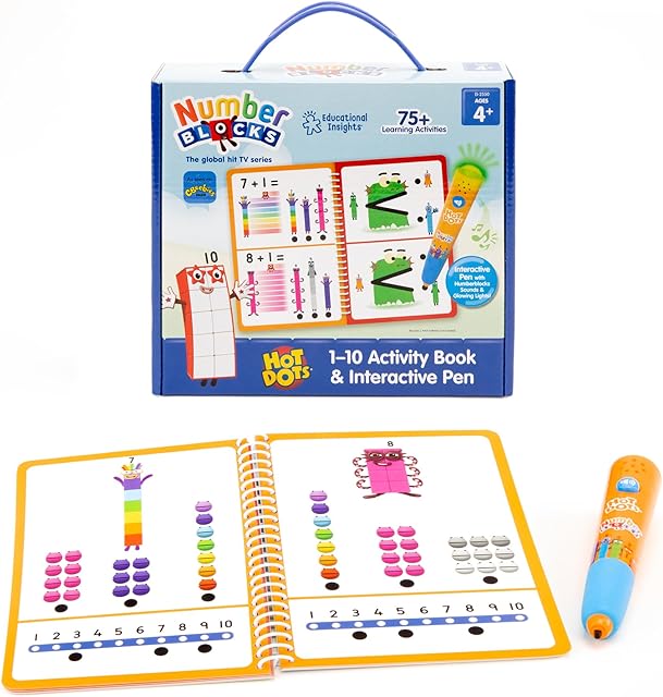 The Educational Insights Hot Dots Numberblocks Workbook Numbers 1-10 with Interactive Pen, 75+ Activities, Gift for Kids Ages 4+