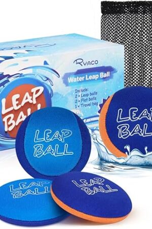 The Ryaco Leap Ball Water Skipping Ball Pool Balls - 4 Pack Bouncing Beach Ball for All Ages - Extreme Water Bathing Fun with Your Friends & Family at The Beach, Lake, Pool (Blue/Light Blue+/Orange/Blue)
