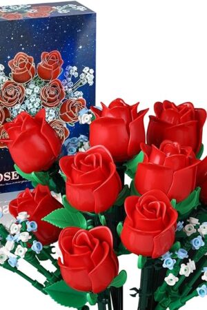 The Red Rose Bouquet Building Set - DIY 648pcs Mini Block Kits for Adults & Kids, Artificial Flowers for Home Office Decor