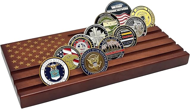 The Challenge Coin Display Wooden Army Collectible Coins Holder 6 Row Display American Flag