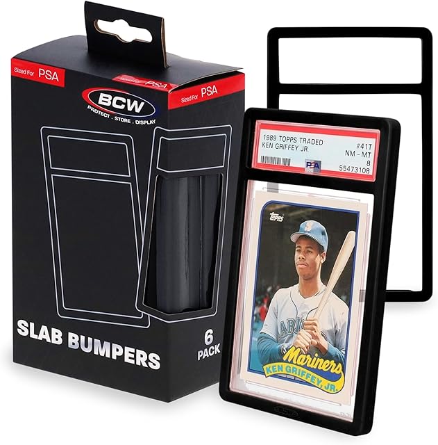 The BCW Graded Card Slab Bumpers - Black | TPE Edge Protectors for PSA Slabs (2017–Current) | Secure Fit & Easy Grip | Pack of 6 Bumpers for PSA-Graded Card Cases | Collector-Grade Protection