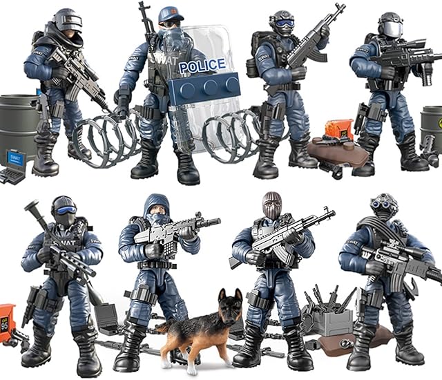 The SWAT Model Equipment Assembly Building Block Toys,8 PCS City Police Action Mini-Figures with Multiple Military Weapons Accessories,Party Favors Set for Boys and Man
