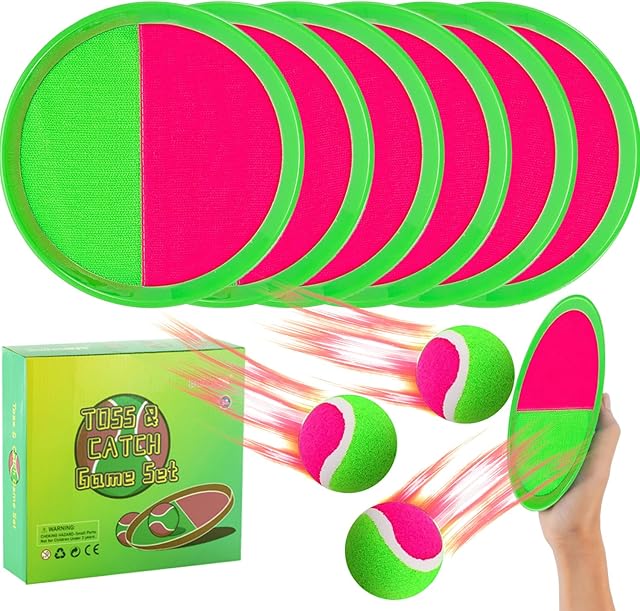 The Outside Toys for Kids Ages 4-8 - Toss and Catch Ball Set, Kids Outdoor Games Yard Games for Kids and Adults with 6 Paddles and 3 Balls Toys for 3 4 5 6 7 8 Year Old Boys Girls Birthday
