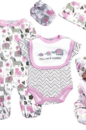The Reborn Baby Girl Doll Clothes 22 inch Newborn Outfits Accesories Elephant 5 Piece Set for 20-22 inch Reborn Doll Matching Clothing