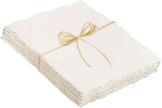 The 25 Sheets Watercolor Paper, 300 GSM Deckled Edge Paper 4 x 6 inch Rough/Textured Handmade Paper Cotton Paper White Textured Papers for Watercolors, Wedding Invitations, Cards, Crafts