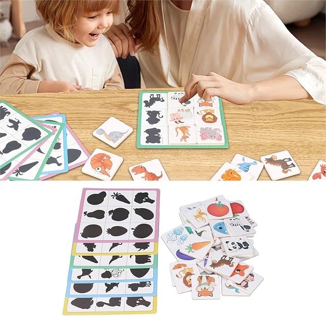 The Shadow Matching Cards Wood Blocks Animal Fruit Shape Pairing Game Educational Memory Card Toy for 2‑4 Year Old Toddlers