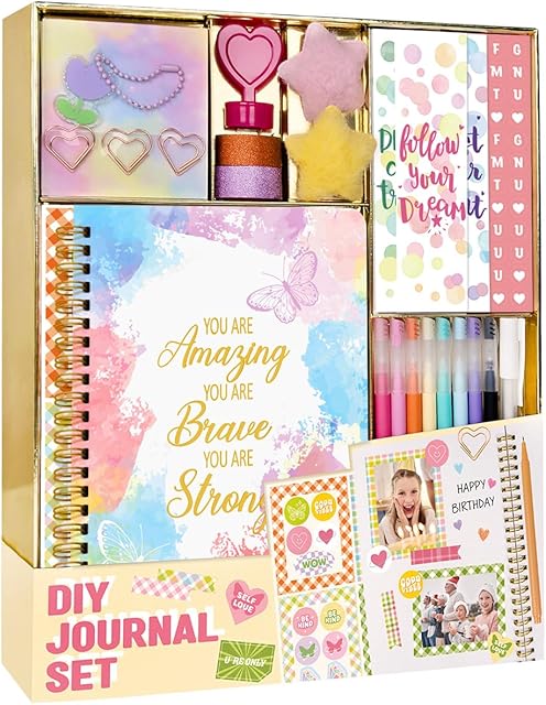 The Nollh Gifts for 8 9 10 11 12 Year Old Girl - DIY Journal Kit for Teen Tween Girls, Stationary Scrapbook & Diary Supplies Set, Girl Gifts Arts and Crafts Stuff, Toys for Ages 8-13