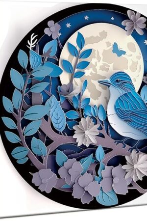 The Round Bird Puzzle for Adults 1000 Piece, Nature Flower Tree Jigsaw Puzzles, Papercut Circle Moon Puzzle