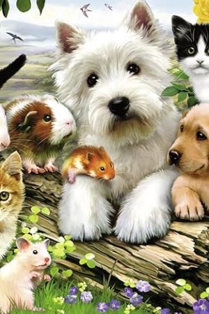 The Ravensburger - Happy Animal Buddies - 300 Piece Jigsaw Puzzle - Exciting, Colorful Scene - Puppies, Kittens, Rabbits, and More - Premium Quality - Ideal Gift - Screen-Free Fun - Children Age 9+