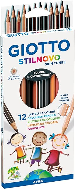The GIOTTO Stilnovo Skin Tones Coloured Pencils Crayons, Hexagonal Shape, Lead 3.3mm, 12 Assorted Tones, Ideal for Children and Schools