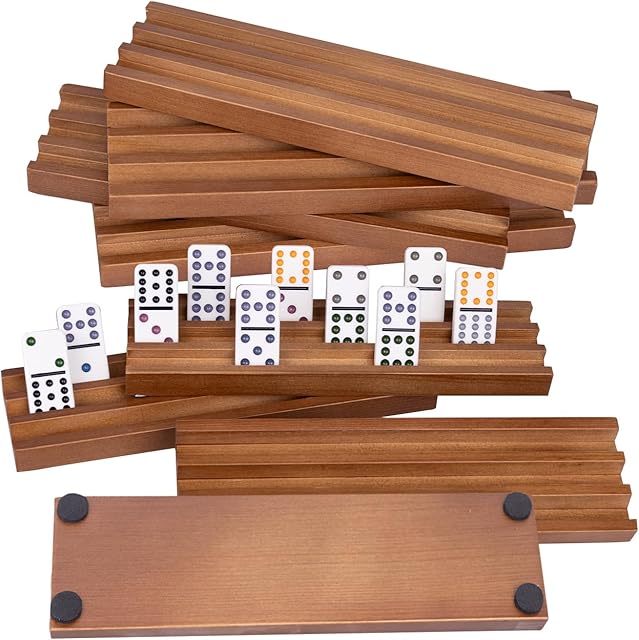The Wooden Domino Racks Set of 8, Wood Domino Tiles Trays, Domino Holders Organizer for Mexican Train and Other Domino Games-Dominos NOT Included