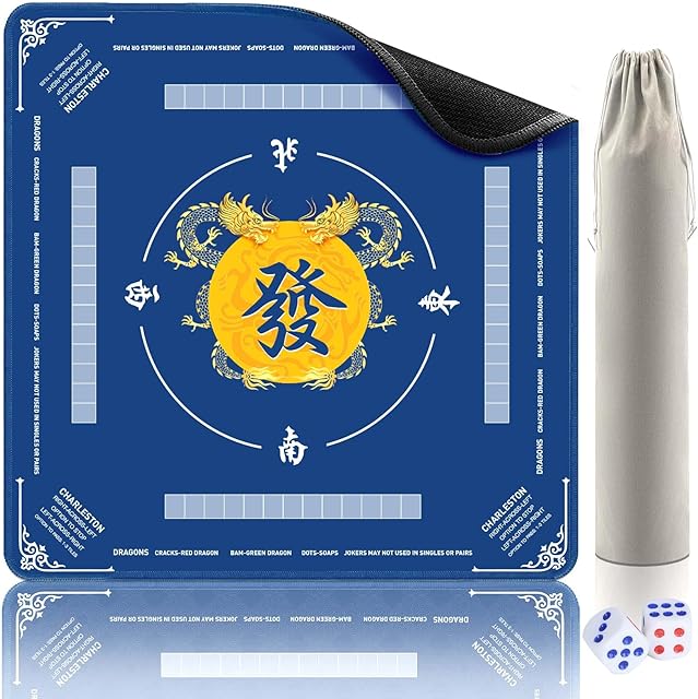 The Mahjong Mat 32.4x32.4 inch Waterproof Mahjong Table Cloth 3mm Thickened Non-Slip Noise Reduction Game Mat for Mahjong Board Games Domino Poker Card Games (Blue A)