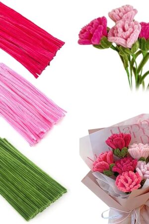 The Ppipe Cleaners Flowers, 3 Pack 3 Colors Flexible Fuzzy Sticks, 12 Inch Pipe Cleaners Craft, DIY Pipe Cleaner Chenille Stems for Art and Crafts, Children's Craft Supplies, Pipe Cleaners Craft