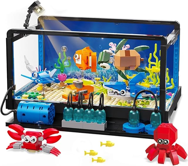 The Fish Tank Building Set,Compatible with Lego Aquarium Including Marine Life Animals,Creative Lighting Fish Tank with Submarine Educational Building Toys for Kids 6-12(625Pieces)