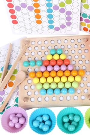 The QZMTOY Wooden Peg Board Beads Game, Learning Montessori Toys,Color Sorting Stacking Matching Toys for Toddlers, Counting Toy for Kids, Educational Games for Fine Motor Math, Gift for Girls and Boys