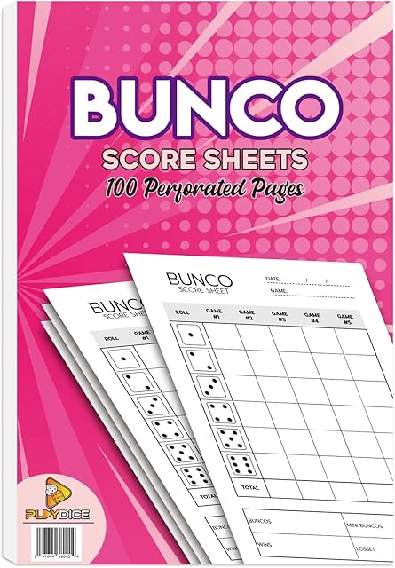The Bunco Score Sheets: 100 Single Side Large Print Score Sheets with Perforation, Perfect Addition to Your Bunco Game Kit and Bunco Party Supplies