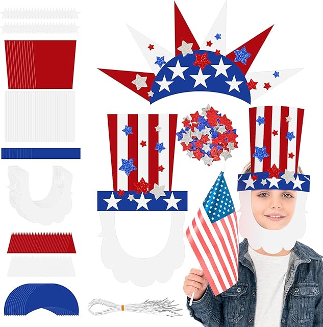 The Cinrobiye 24 Set 4th of July CraftK Kits,American Patriotic Photo Booth Party Props Masks Decorations for Memorial Day Party Favor Masquerade School Home USA Patriotic Activity Decoration Supplies