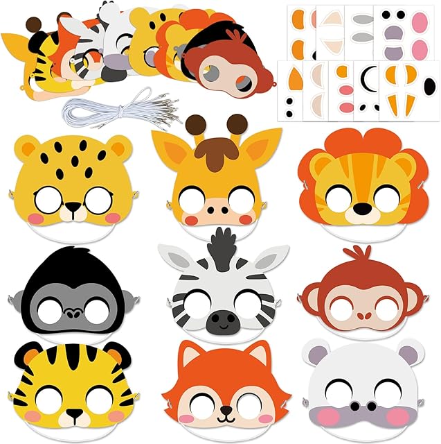 The Jungle Animal Masks Crafts for Kids Safari Face Craft DIY Zoo Stickers Gift Party Favor Classroom School Supplies