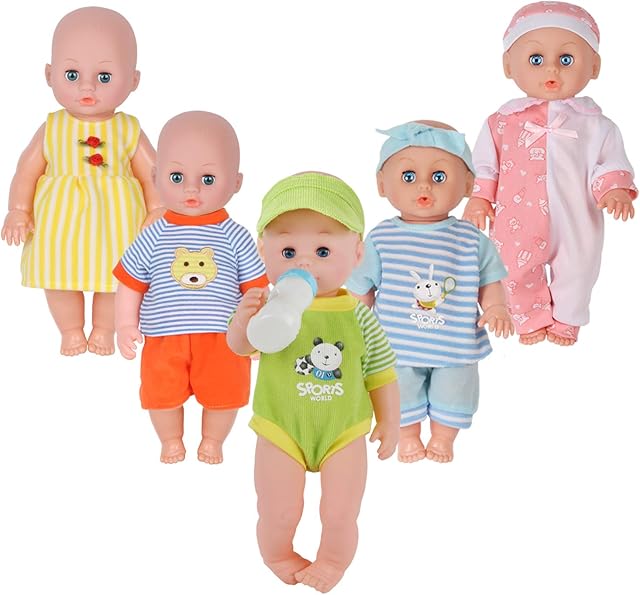 The Set of 5 Baby Doll Clothes Accessories (NO Doll) with Feeding Bottle,for 12-13-14 Inch Newborn Reborn Alive Baby Dolls, Dress Clothing Outfits, Toy for Kids Children Toddler Birthday Xmas Present