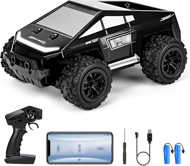 The 2.4G High-Speed Remote Control Car,1:20 Off-Road Monster RC Car 12KM/H with Speed Adjustment Function and Light Adjustment,Dual Battery Set,Remote Control and Phone Dual Control System(Black)