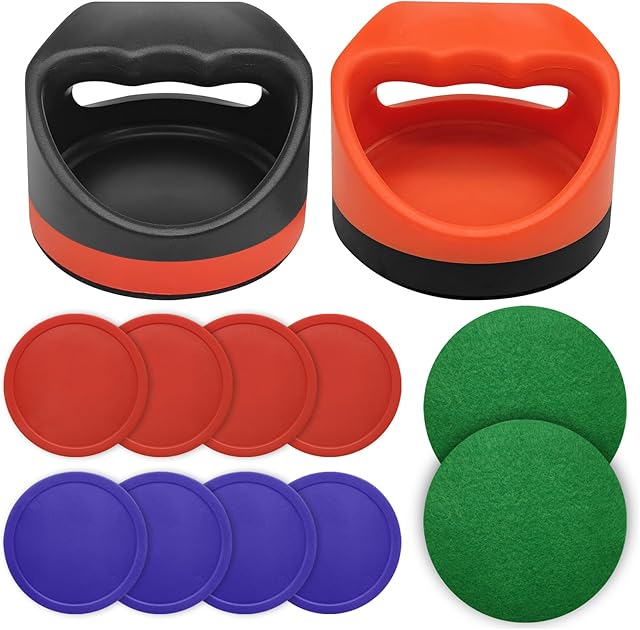 The Air Hockey Pushers Air Hockey Pucks &Paddles,Goal Handles Paddles Replacement Accessories for Game Tables Include 2 Pushers, 4 Red &4 Blue Pucks