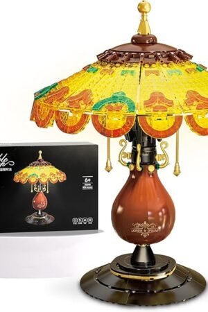 The Retro-Style Table Lamp Toy Building Set, Home Décor Accessory for Adults, Gift for Valentines Day for Her & Him - 804 Pieces (Mini Building Blocks)