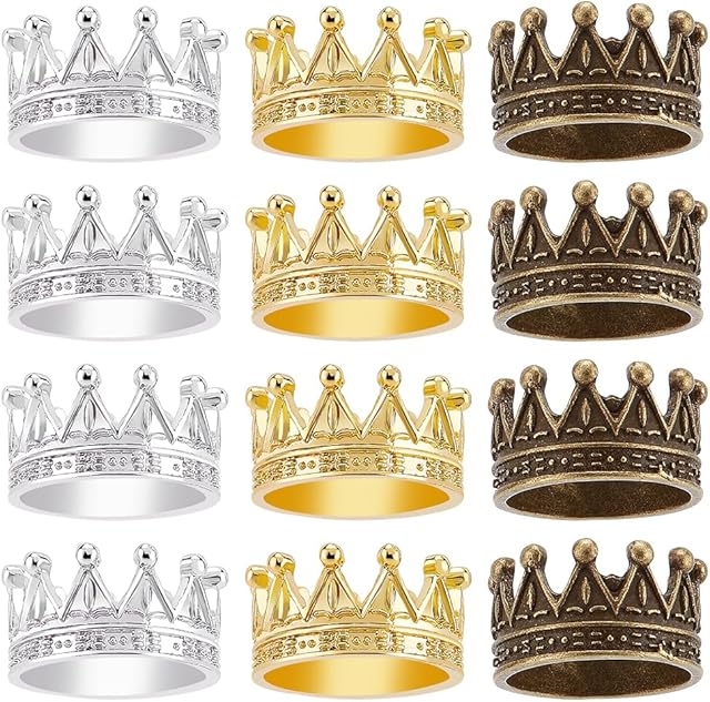 The FREEBLOSS 12 Pcs Dollhouse Mini Crown Metal Mini Doll Crown Gold&Silver&Copper Tiny Miniature Crowns Gold Alloy Crowns Princess Cake Topper Dolls Headwear Accessories 1 * 0.5''