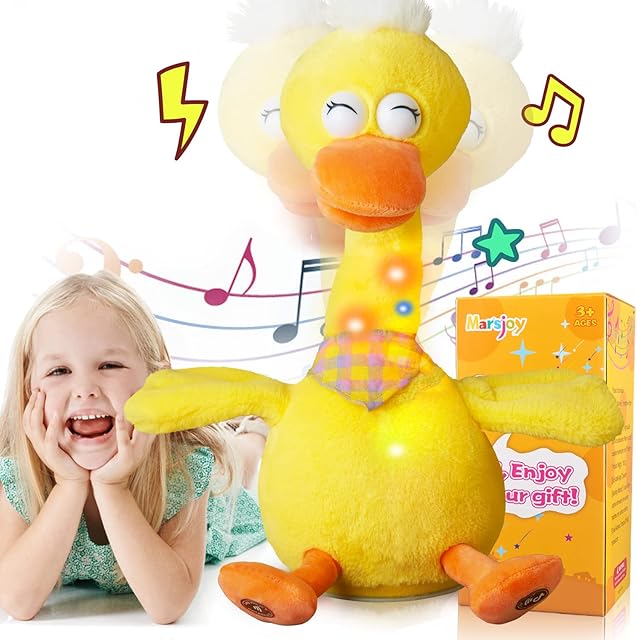 The 13" Talking Dancing Duck, Repeating What You Say Mimicking Recording Plush Baby Toy Musical English Song Singing Talking Glowing Animated Twisting Gift of Lighting Up Toy for Boy Kid