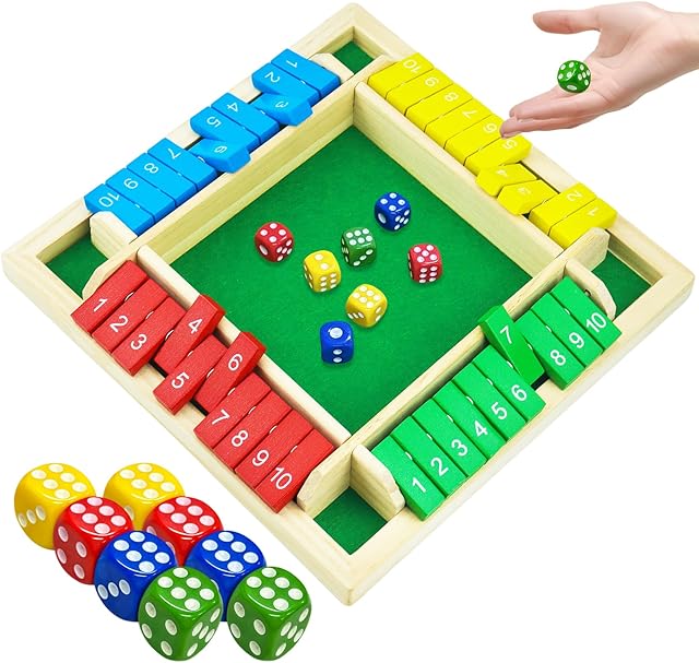 The Shut The Box Game, Back to School Supplies, 2-4 Player Family Wooden Board Table Math Games for Adults, Board Games, Family Games, 8 Dices Tabletop Toys for School Supplies, Party